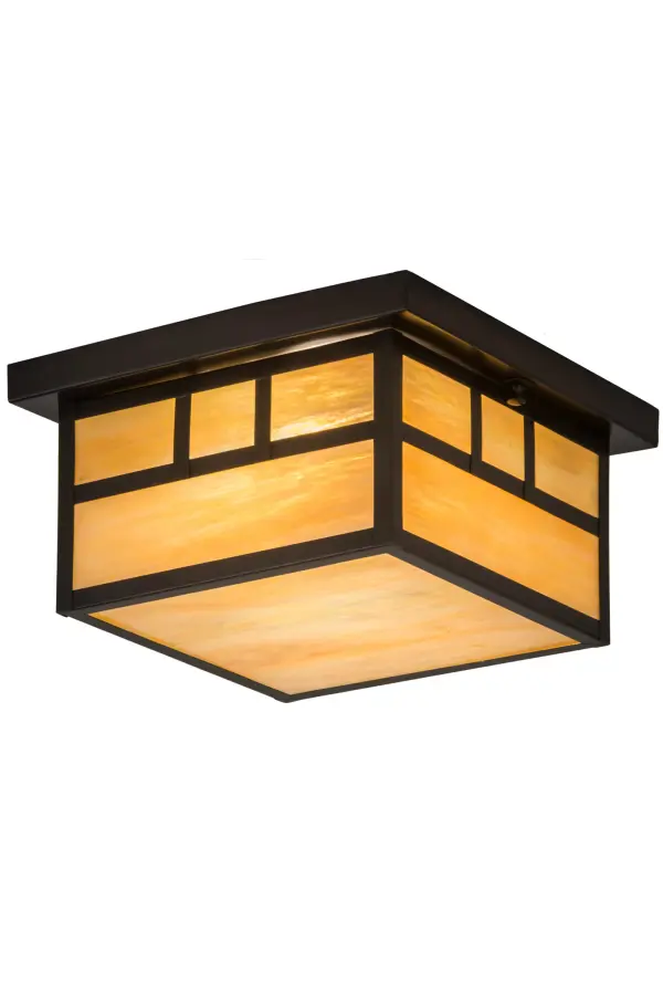 This appealing straight line design is inspired by the Mission movement depicted on this handsome American-made Craftsman styled fixture, which comes to light through Beige Iridescent art glass. The Solid Brass hardware, accents and frame are featured in a Craftsman Brown finish. The fixture is handcrafted by our artisans in the Yorkville, NY manufacturing facility at the foothills of the spectacular Adirondack Mountains. UL and cUL listed for damp and dry locations, the fixture is offered with custom sizes, styles, colors and dimmable energy efficient lamping options such as LED. Collection: Hyde Park Finish: Craftsman Brown Glass: Beige Iridescent Glass Width: 17.00" Height: 6.50" Length: 12.00" Weight: 6.00 lb Number of Bulbs: 2 Maximum Wattage: 60.00 W Bulb Type: A19 Bulb Base: E26 Material: Metal Country of Origin: USA Safety Listing: Damp Safety Rating: Damp