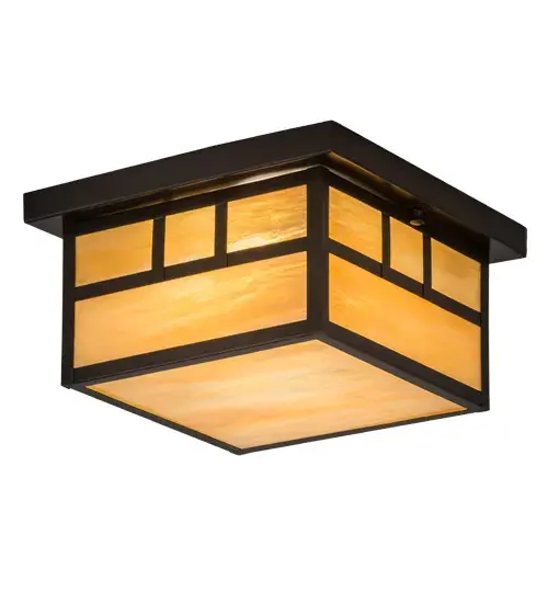 This appealing straight line design is inspired by the Mission movement depicted on this handsome American-made Craftsman styled fixture, which comes to light through Beige Iridescent art glass. The Solid Brass hardware, accents and frame are featured in a Craftsman Brown finish. The fixture is handcrafted by our artisans in the Yorkville, NY manufacturing facility at the foothills of the spectacular Adirondack Mountains. UL and cUL listed for damp and dry locations, the fixture is offered with custom sizes, styles, colors and dimmable energy efficient lamping options such as LED. Collection: Hyde Park Finish: Craftsman Brown Glass: Beige Iridescent Glass Width: 17.00" Height: 6.50" Length: 12.00" Weight: 6.00 lb Number of Bulbs: 2 Maximum Wattage: 60.00 W Bulb Type: A19 Bulb Base: E26 Material: Metal Country of Origin: USA Safety Listing: Damp Safety Rating: Damp - alternate view