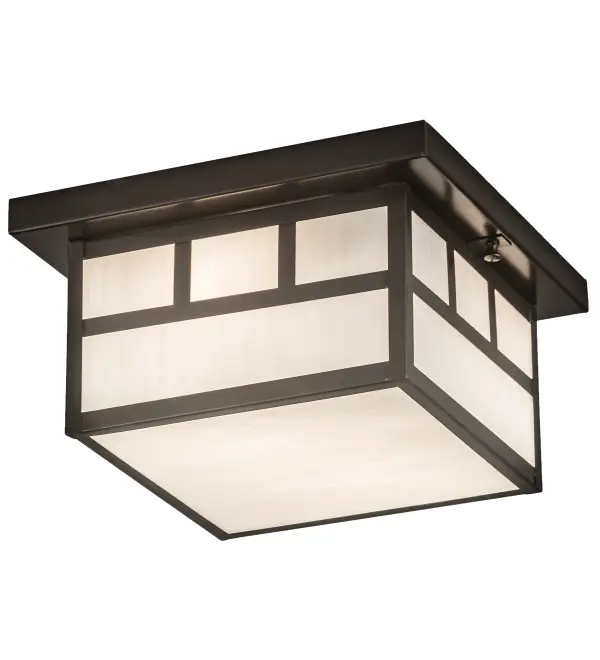 Custom-made from Solid Brass, this ceiling fixture features a stunning Craftsman design statement captured with a dramatic Mission-styled profile and a Double Bar straight-line design. The White Art Glass diffuser is enhanced with a frame and hardware in a Craftsman Brown finish. The ceiling fixture is ideal for illuminating corridors and entryways in timber homes, modern farmhouses, and other spaces. The Hyde Park Double Bar Mission Flush Mount is included in our American-made, American-designed, handcrafted Craftsman Signature Series and manufactured in Yorkville, New York. UL and cUL listed for dry, damp, and wet locations. Our Build Your Own Craftsman Signature Series features unlimited combinations of styles. The collection is called Build Your Own because it is fully configurable and customizable from size and design to finish and lens color. Marine-grade, solid brass, or copper raw materials are utilized to ensure items from the Craftsman Signature Series of outdoor and indoor lighting will stand the test of time, as these premium metals are impervious to most types of oxidation. Hand-applied Patina finishes on brass and copper are sealed with a clear varnish and over time, may require gentle maintenance, such as wax, to delay or reverse the natural living finish attributes indicative of this finishing process. Patina finishes on brass and copper provide strong resistance to fading from sun exposure, will not chip or crack, and will not rust like a steel-framed item in the same conditions. Choose from many style options, or send us your concept today. Call today to learn how to use the configuration tool on our website to get an instant item number. Collection: Hyde Park Finish: Craftsman Brown Glass: White Art Glass Width: 17.00" Height: 6.50" Length: 12.00" Weight: 7.50 lb Number of Bulbs: 2 Maximum Wattage: 60.00 W Bulb Type: A19 Bulb Base: E26 Material: Brass Country of Origin: USA Safety Listing: Damp Safety Rating: Wet