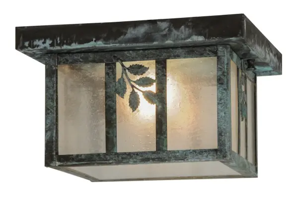 Every Meyda Tiffany item is a unique handcrafted work of art. Natural variations in the wide array of materials that we use to create each Meyda product make every item a masterpiece of its own. Photographs are a general representation of the product. Colors and designs will vary. Collection: Hyde Park Finish: Craftsman Verdigris Glass: Clear Seeded Glass Width: 14.00" Height: 6.00" Length: 10.00" Weight: 5.00 lb Number of Bulbs: 1 Maximum Wattage: 60.00 W Bulb Type: A19 Bulb Base: Medium Material: Metal Or Polyresin Country of Origin: USA Safety Listing: Damp Safety Rating: Damp