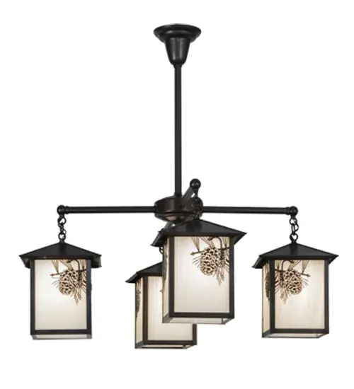 Delicately etched from Solid Brass; this striking design features the Winter Pinecone; one of nature?s most compelling organic symbols.The fixture?s form and style dates back to the Arts & Crafts movement. A warm ambient glow emanates from White Opalescent glass with hardware enhanced in a Craftsman Brown finish. Made in the USA. - alternate view