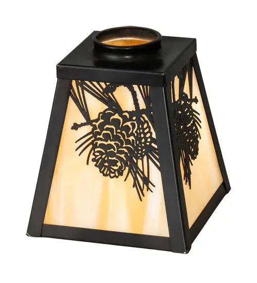 A Winter Pinecone with Pine Needles are featured on this Beige Art Glass shade. Rustic charm comes alive with soft ambient light projected through a stunning diffuser. The Nature Inspired shade is complemented with Craftsman Brown finished hardware. Domestically produced by highly skilled artisans in our 180;000 square foot manufacturing facility in Yorkville; New York. Shade colors; metal finishes and sizes can be customized to your needs. - alternate view