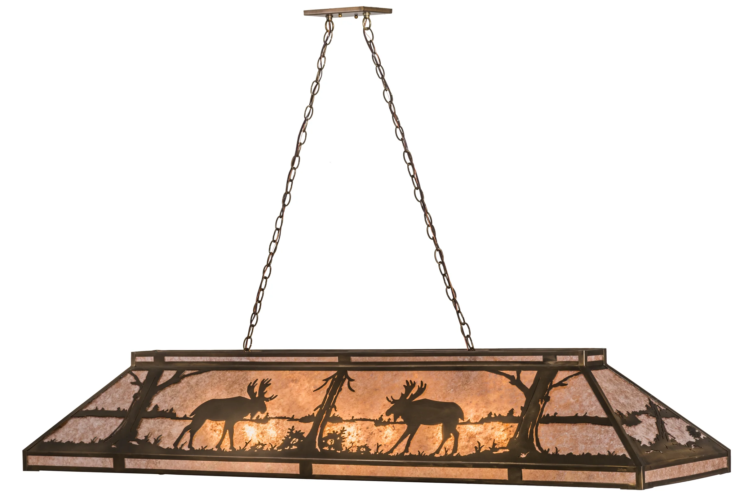 Moose At Lake Nine Light Oblong Pendant in Antique Copper