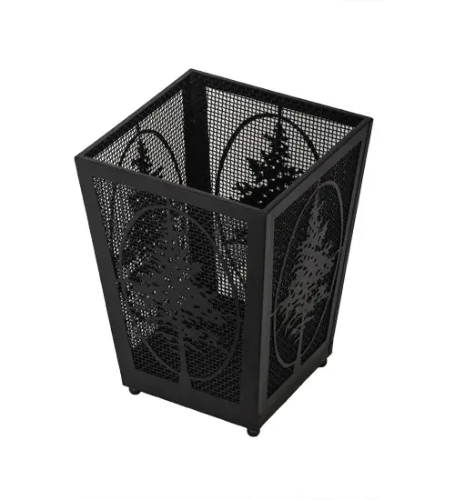 A majestic Tamarack tree is highlighted in this unique wastebasket design. The metal frame; accents and mesh side panels are featured in a Textured Black finish. Custom crafted by highly skilled artisans; this Craftsman styled home accessory stands 16.5 inches tall and is created in our manufacturing facility at the foothills of the spectacular Adirondack Mountains in Upstate NY. Custom styles; sizes; and colors are available. - alternate view