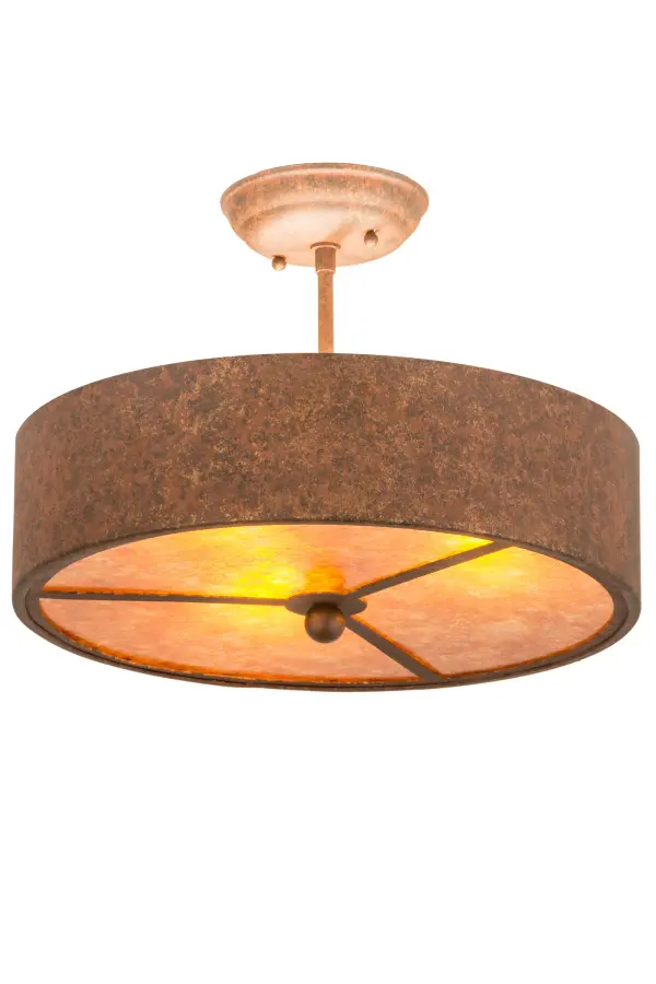 A rustic beauty that will serve as an illuminated centerpiece for nearly any room in homes; hospitality and commercial venues. A Handpainted Rust finished frame complements an Amber Mica diffuser provides beautiful illumination using LEDs for energy efficiency and long life. The Starry Semi-Flushmount is Domestically manufactured in our 180;000 square ft facility in Yorkville; New York. Customize shade colors; metal finishes and fixture sizes to suit your taste. UL and cUL listed for dry and damp locations.