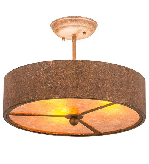 A rustic beauty that will serve as an illuminated centerpiece for nearly any room in homes; hospitality and commercial venues. A Handpainted Rust finished frame complements an Amber Mica diffuser provides beautiful illumination using LEDs for energy efficiency and long life. The Starry Semi-Flushmount is Domestically manufactured in our 180;000 square ft facility in Yorkville; New York. Customize shade colors; metal finishes and fixture sizes to suit your taste. UL and cUL listed for dry and damp locations. - alternate view