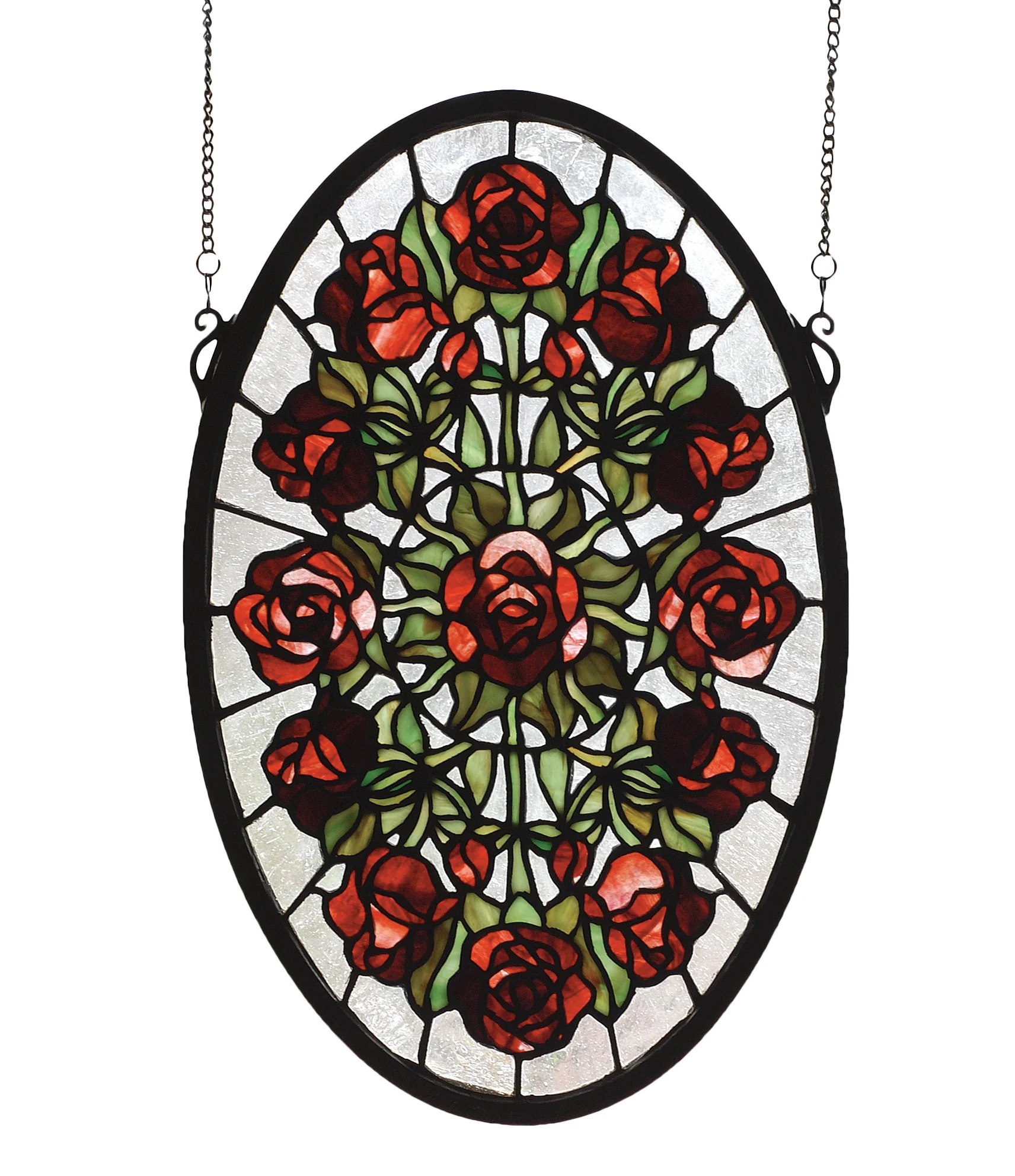 11"W X 17"H Oval Rose Garden Stained Glass Window