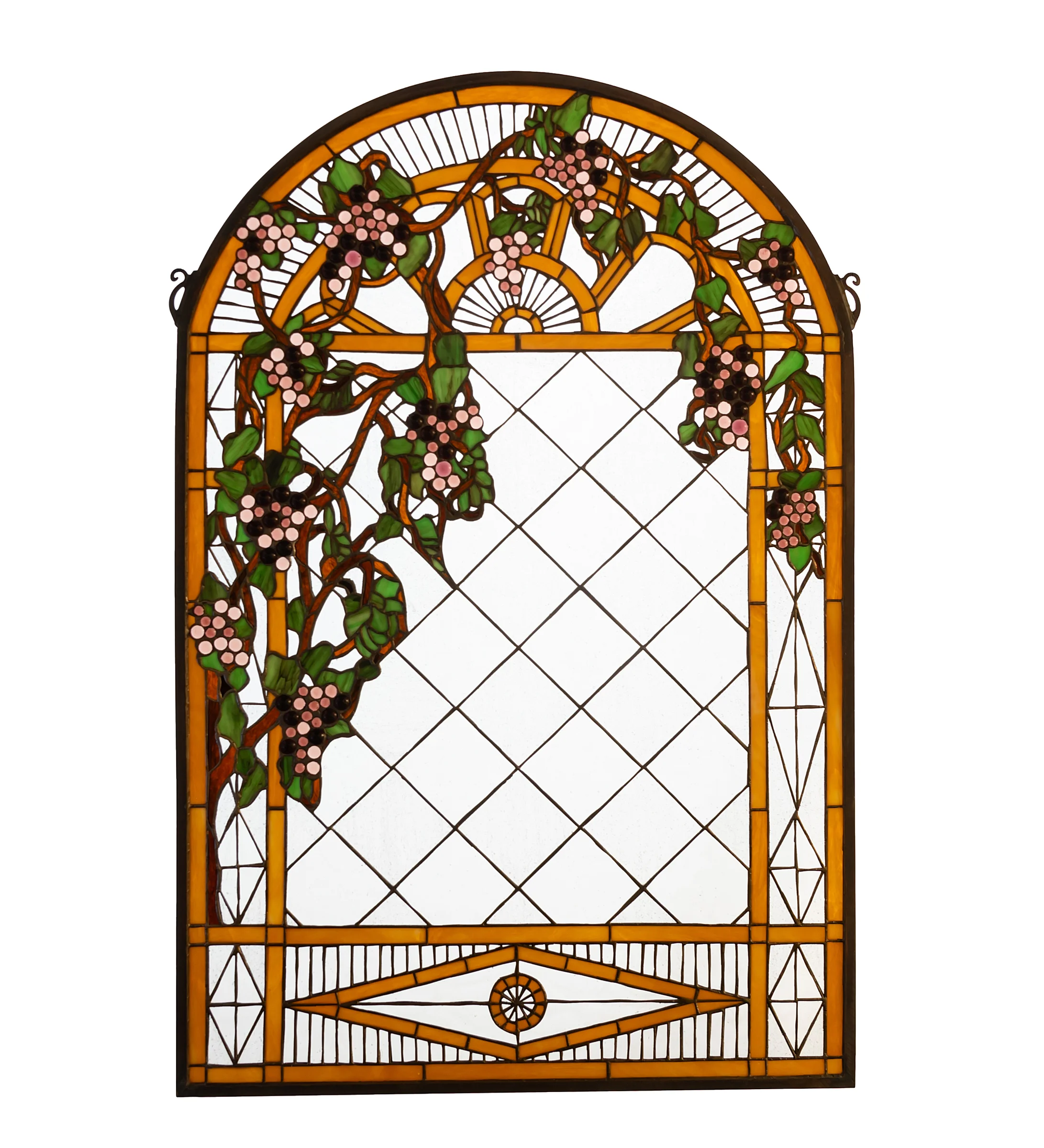 24" Wide X 36" High Grape Diamond Trellis Stained Glass Window