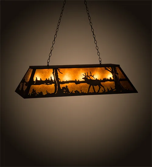 Elk At Lake Nine Light Oblong Pendant in Textured Black