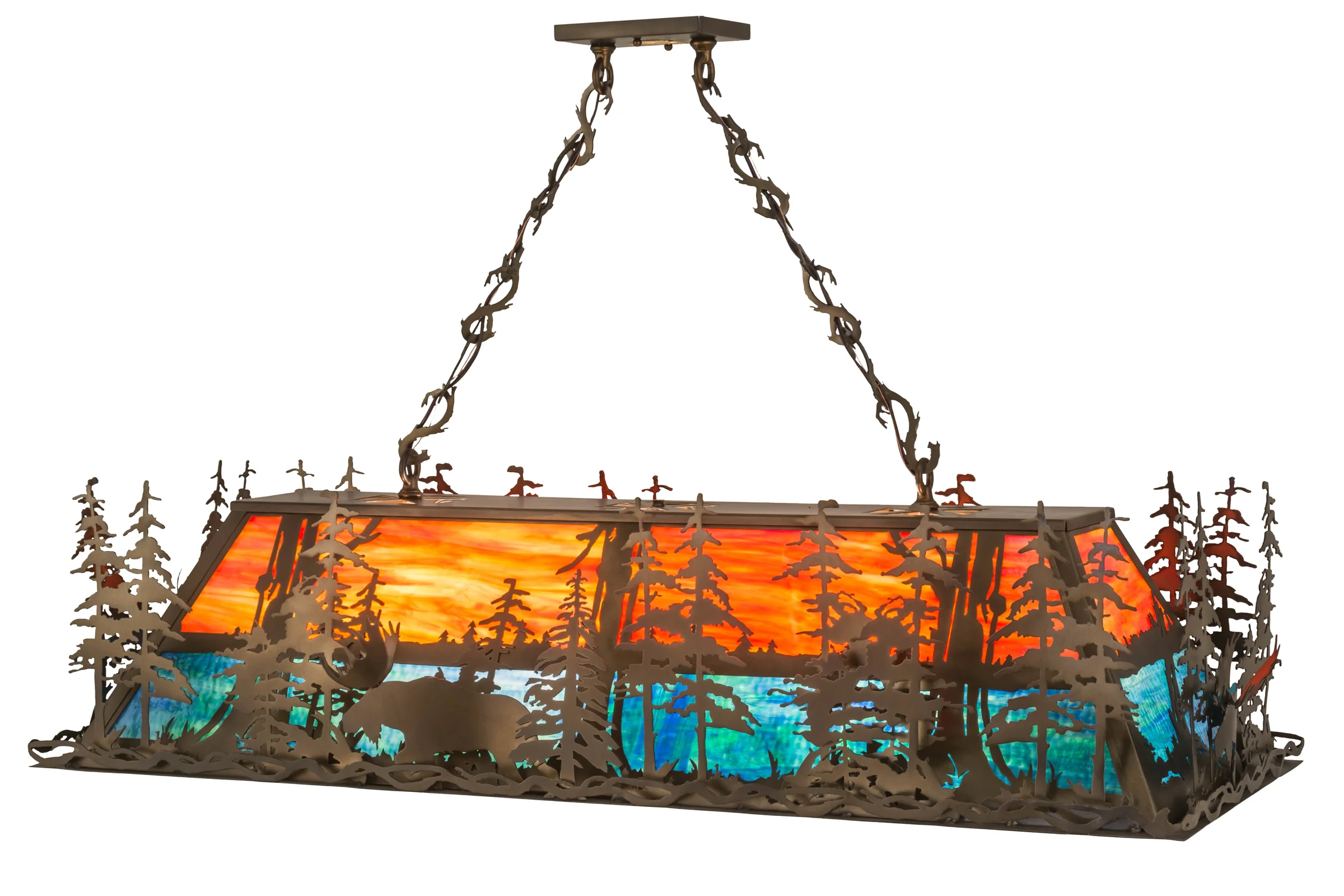 Moose Through The Trees Six Light Pendant in Antique Copper