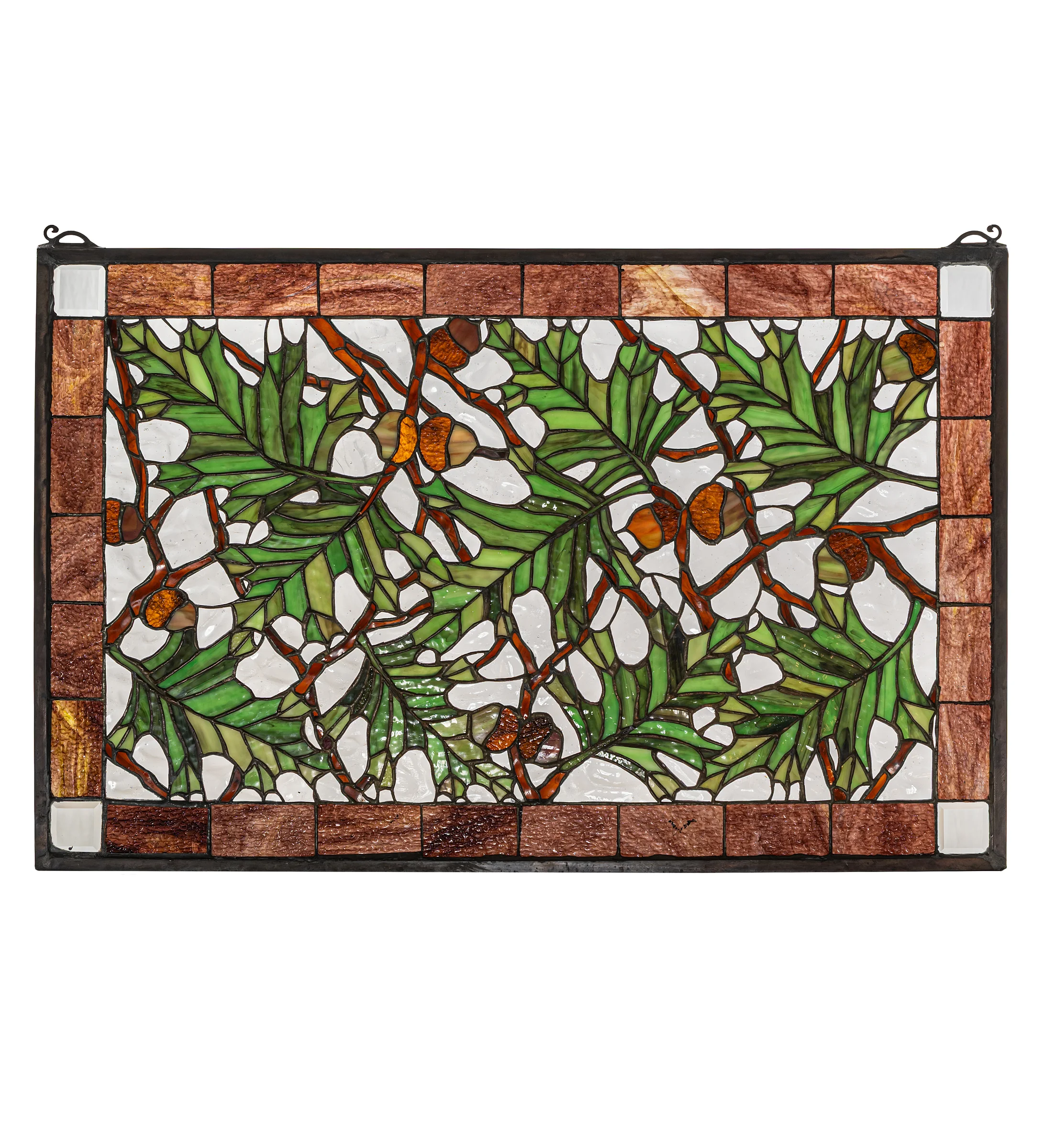 Acorn & Oak Leaf Window in Rust,Wrought Iron