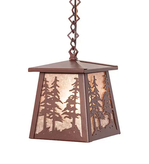 This handsome Craftsman-style wall fixture is inspired by the Arts and Crafts movement. The striking Pine Tree design is featured on a Silver Mica lens, with a frame and hardware finished in Rust. The wall fixture is perfect for illuminating timber homes, modern farmhouses, and other spaces from Traverse City, Michigan, to Lake Tahoe, Nevada, to Lake Geneva, Wisconsin. The Stillwater Tall Pines Wall Sconce is included in our American-made, American-designed, handcrafted Nature Inspired Collection and manufactured in Yorkville, New York. UL and cUL listed for dry and damp locations. Collection: Tall Pines Finish: Rust Glass: Silver Mica Width: 10.00" Height: 12.00" Length: 7.00" Weight: 4.00 lb Number of Bulbs: 1 Maximum Wattage: 60.00 W Bulb Type: A19 Bulb Base: E26 Material: Steel Country of Origin: USA Safety Rating: Damp - alternate view