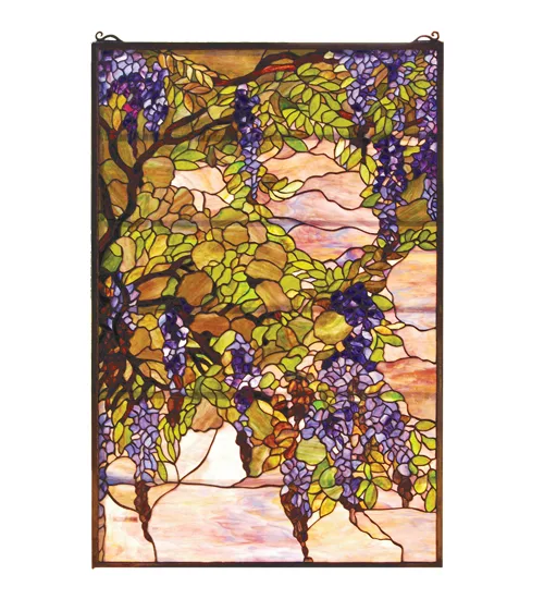 32"W X 48"H Tiffany Wisteria & Snowball Right Stained Glass Window