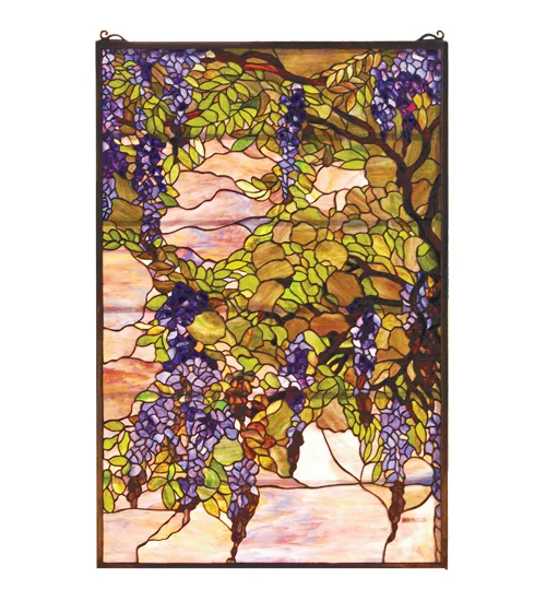 32"W X 48"H Tiffany Wisteria & Snowball Left Stained Glass Window