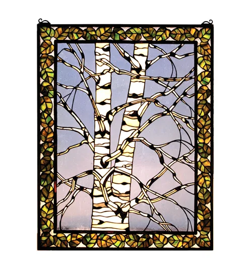 28"W X 36"H Birch Tree in Winter Left Stained Glass Window