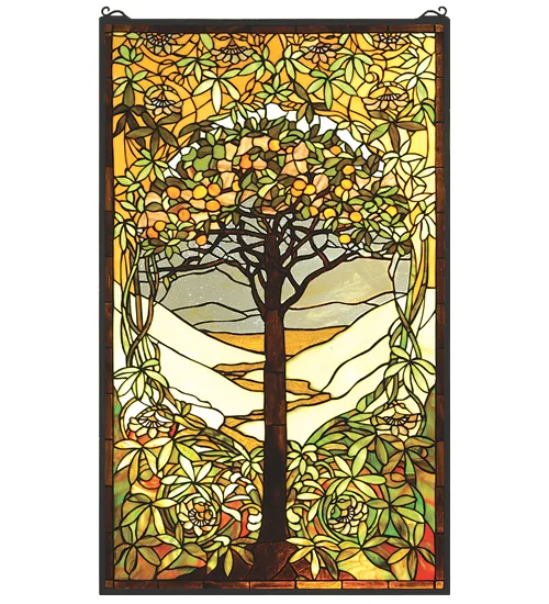 24"W X 40"H Tiffany Tree of Life Stained Glass Window