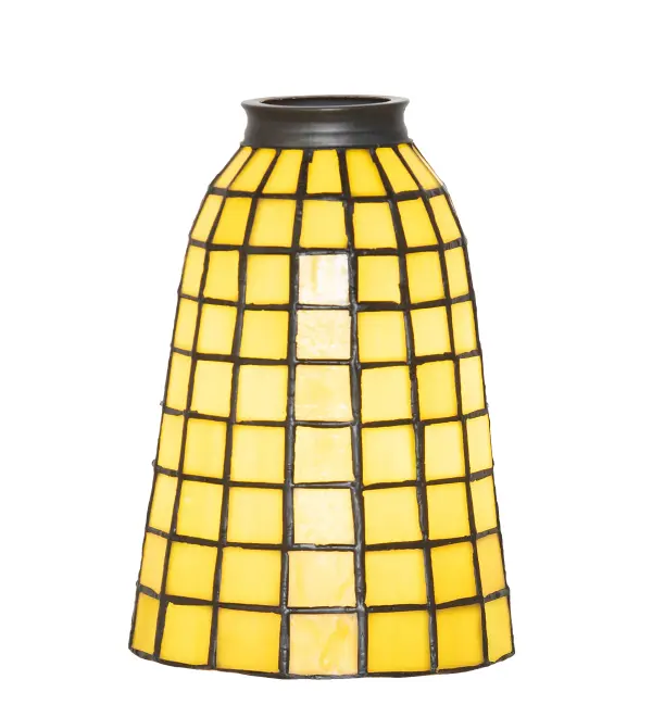 Honeydew Green glass cascades in a Geometric grid on an elongated handcrafted shade... The art glass shade is created using the famous Meyda Tiffany copperfoil construction technique and pairs well with hardware to create a handsome ceiling fan with lights or as a mini pendant. The Terra Verde Shade is featured in our American-designed; handcrafted Stained Glass Lighting Collection. Each shade is a unique work of art with color variations based on natural ingredients inherent in the glass. Please contact us if color matching is critical when ordering multiple items.