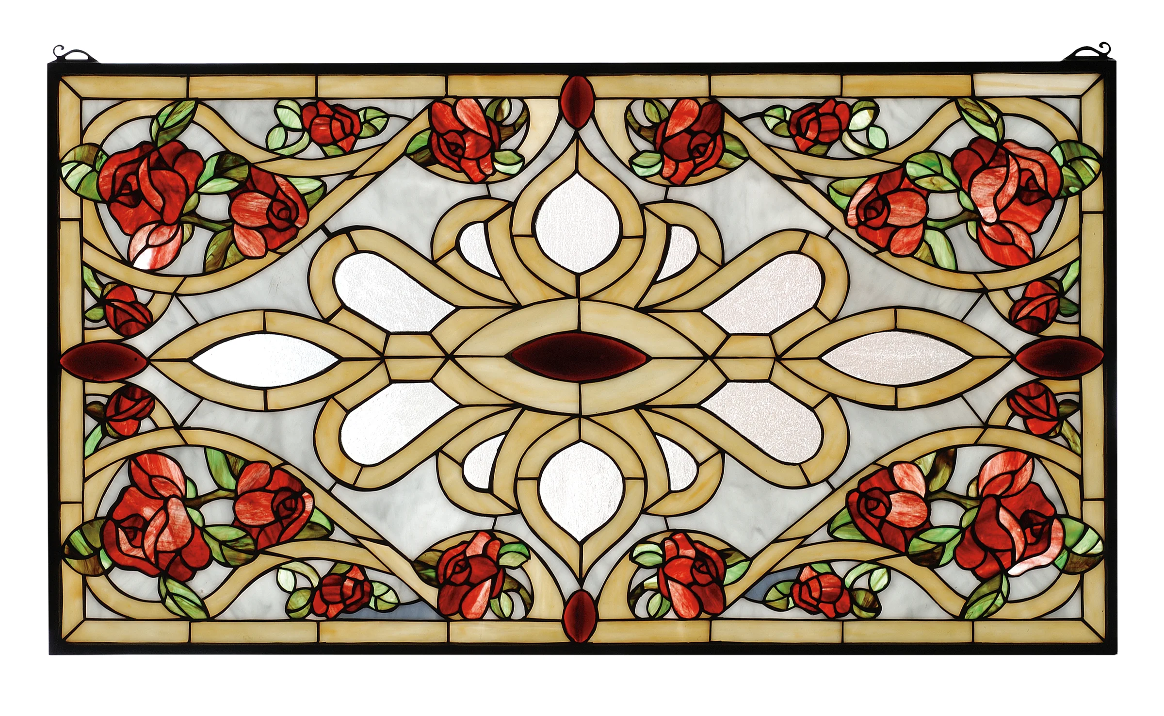 36"W X 20"H Bed of Roses Stained Glass Window