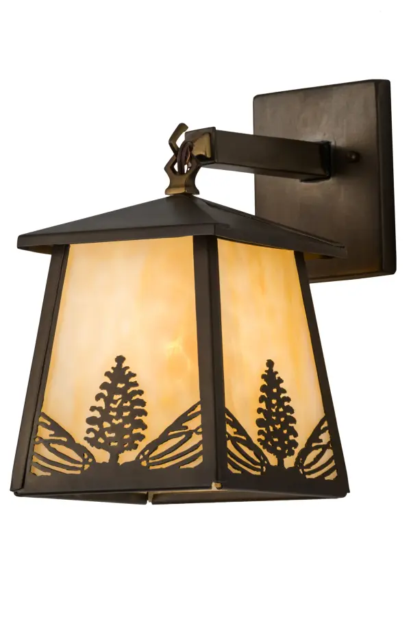 Mother nature comes to light with Mountain pinecones and pine needles featured on this unique wall fixture. The rustic charm of the forest comes alive with soft beautiful ambient light emanating through Beige art glass that is accented by a steel frame; hardware and decorative accents featured in an Antique Copper finish. This Craftsman Signature wall sconce is perfect for interiors and exteriors including hallways; living spaces and other areas where you want to make a stunning design statement. Handcrafted by highly skilled artisans in our manufacturing facility; at the foothills of the Adirondack Mountains. Custom sizes; styles; colors and dimmable energy efficient lamping available. UL and cUL listed.