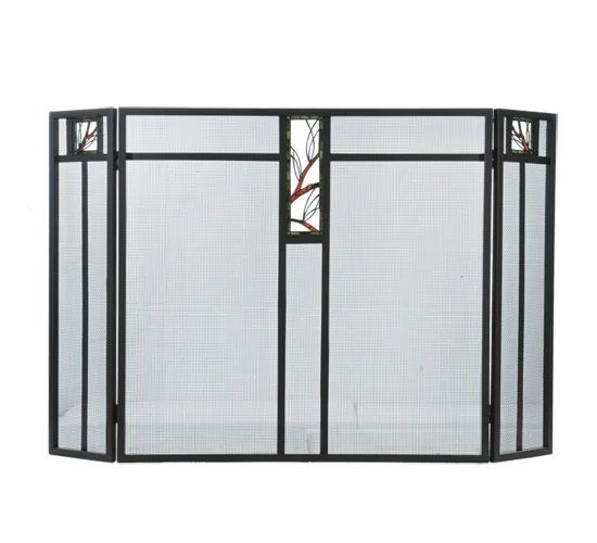Pine Branch Fireplace Screen in Wrought Iron
