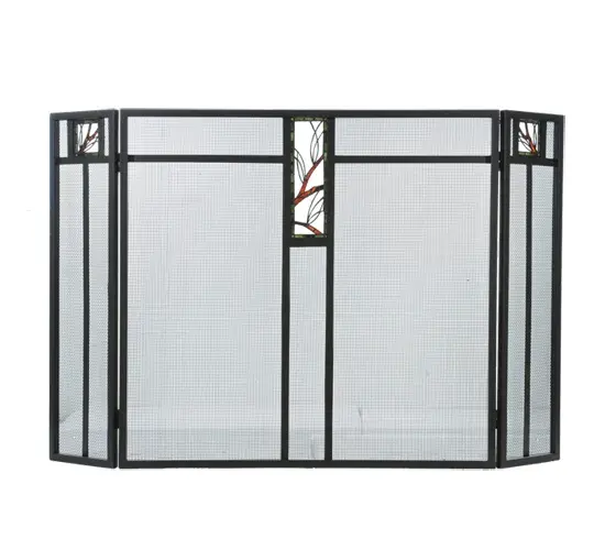 Bring simple; elegant rustic charm into your home with this firescreen featuring Wrought Iron finished pine branch accents and White and Red stained glass motifs. Handcrafted by Meyda artisans in the Yorkville; New York manufacturing facilities.