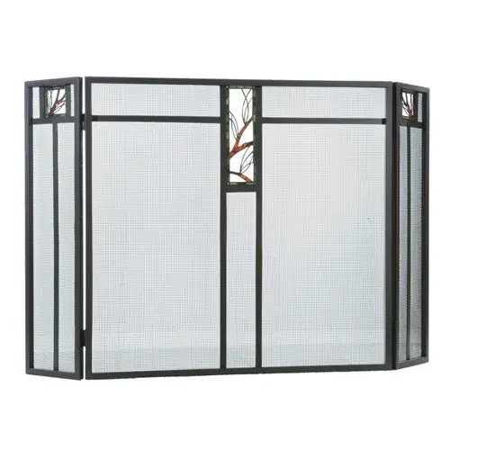 Bring simple; elegant rustic charm into your home with this firescreen featuring Wrought Iron finished pine branch accents and White and Red stained glass motifs. Handcrafted by Meyda artisans in the Yorkville; New York manufacturing facilities. - alternate view