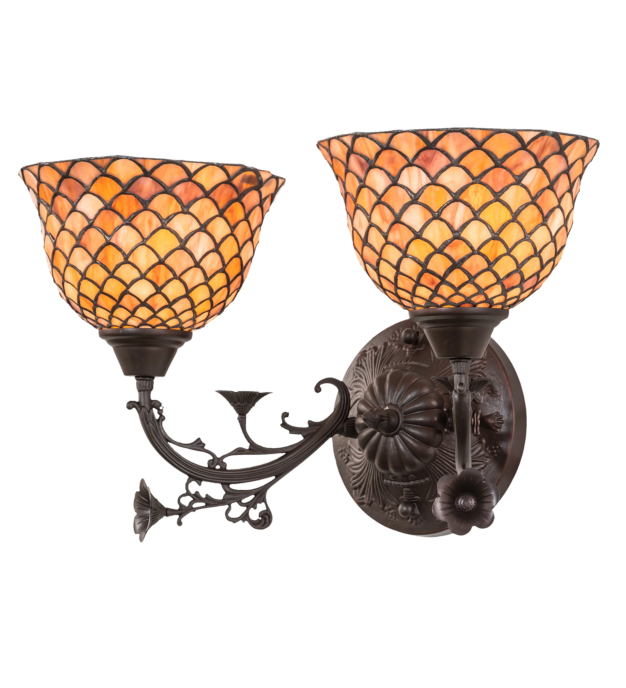 Tiffany Fishscale Two Light Wall Sconce in Mahogany Bronze
