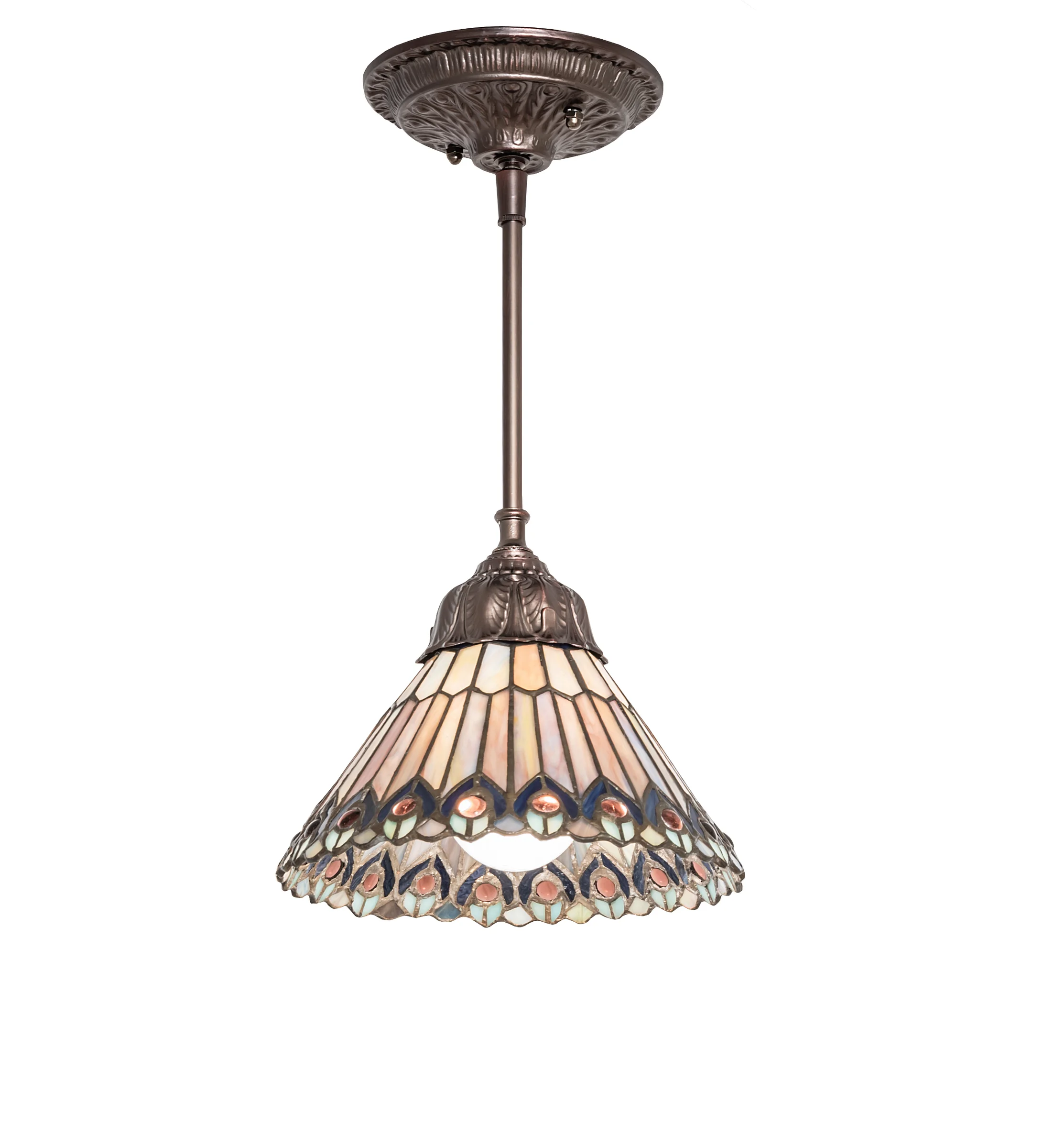 Tiffany Jeweled Peacock One Light Mini Pendant in Mahogany Bronze