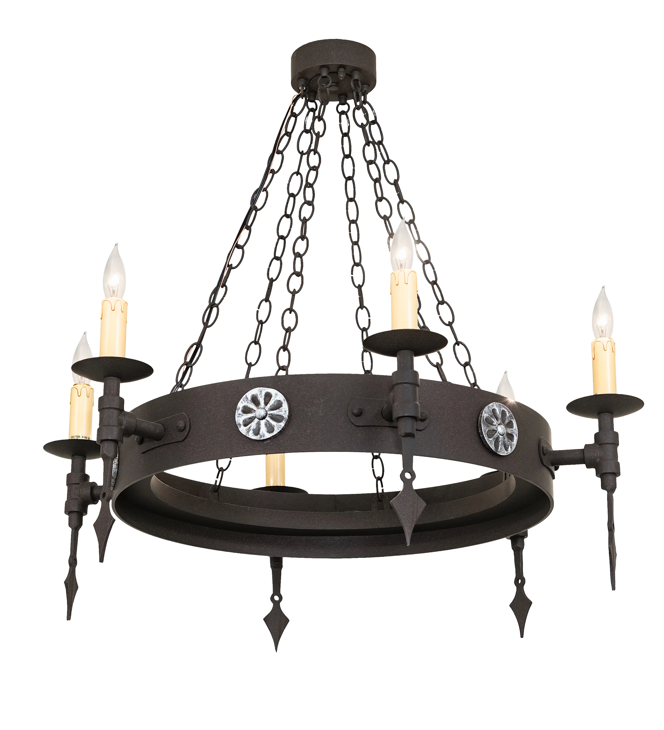 Warwick Six Light Chandelier in Dark Roast/Aged Steel