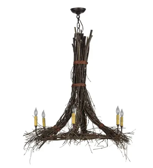 Bring Mother Nature into your home with natural twigs and branches intertwined and designed to create the elaborate structure of this unique chandelier. Replica wax candles light up this rustic fixture; crafted with meticulous attention to detail by the skillful hands of Meyda artisans at the foothills of the Adirondack Mountains in Upstate New York. - alternate view