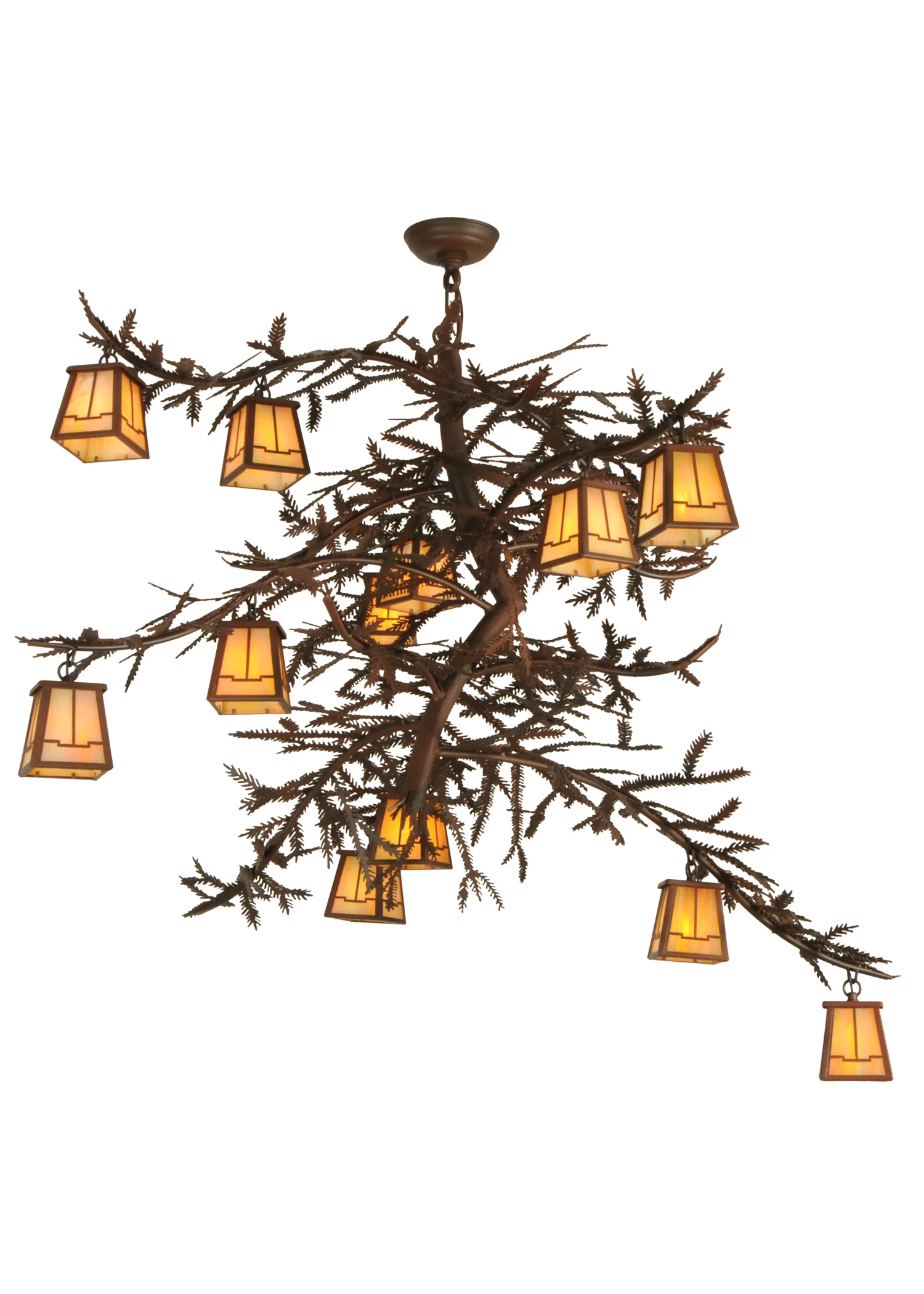 Pine Branch 12 Light Chandelier in Rust/Wrought Iron