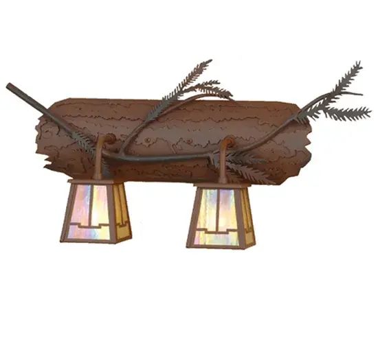 Every Meyda Tiffany item is a unique handcrafted work of art. Natural variations in the wide array of materials that we use to create each Meyda product make every item a masterpiece of its own. Photographs are a general representation of the product. Colors and designs will vary. Collection: Pine Branch Finish: Rust/Wrought Iron Glass: Beige Iridescent Notes: Custom Crafted In Yorkville, New York Please Allow 30 Days Width: 24.00" Height: 12.00" Length: 5.00" Weight: 6.00 lb Extension from Wall: 5.00" Number of Bulbs: 2 Maximum Wattage: 60.00 W Bulb Type: G9 Halo Bulb Base: G9 Light Source: Halogen Material: Steel Country of Origin: USA Safety Listing: Dry Safety Rating: Dry