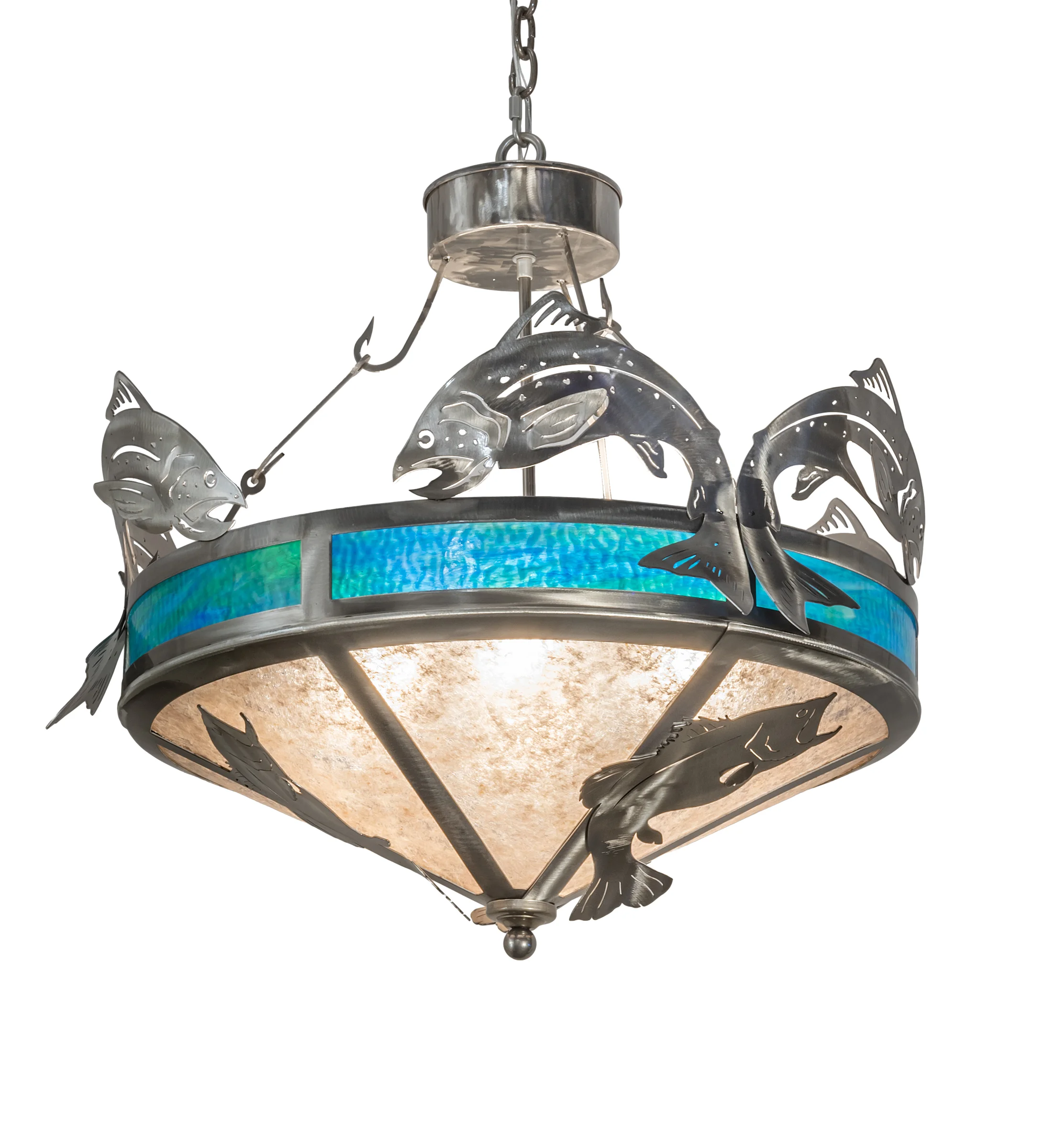 Catch Of The Day Four Light Pendant in Industrial Steel Powder Coat