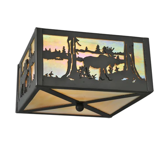 Moose At Lake Two Light Flushmount in Mahogany Bronze