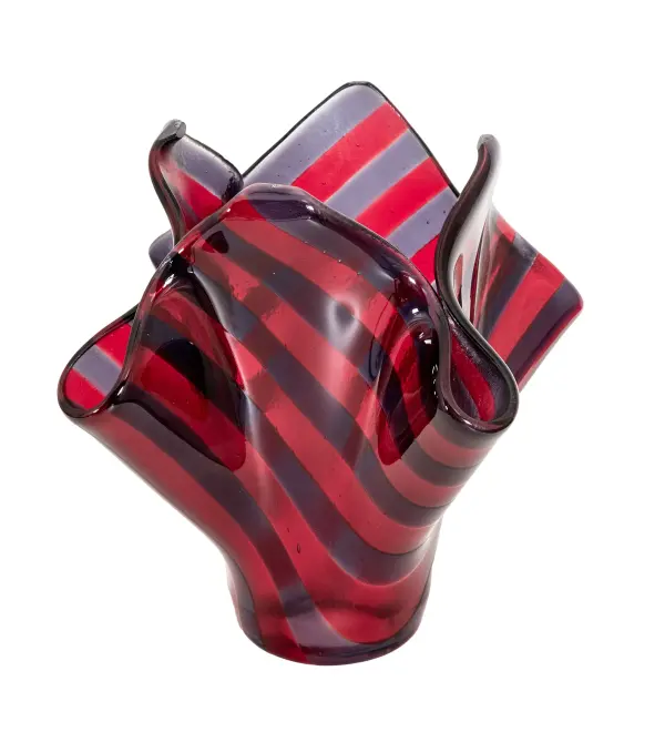 Is it really just a dream of Red and Blue bands that make the Satriale's Dream Handkerchief shade Hand-cut glass strips are hot fused together and then fired again to fall into a flowing draped fabric shape. Ideal for modern homes and restaurants and those that appreciate a work of beauty. Traditional workmanship; high-fire kilns; and original tools are used to fuse art glass in the old world tradition. This shade pairs well with hardware to create a mini pendant or mini lamp. Ideal for homes and restaurants from Boston; Massachusetts; to Cincinnati; Ohio; to San Diego; California. The Handkerchief Satrial's Dream Shade is featured in our American-made; American-designed; handcrafted Fused Glass Lighting Collection and manufactured in Yorkville; New York. Each shade is a unique work of art with color variations based on natural ingredients inherent in the glass. Please get in touch with us if color matching is critical when ordering multiple items.