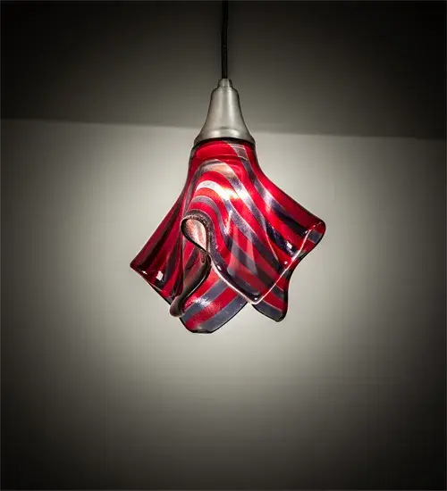Is it really just a dream of Red and Blue bands that makes the Satriale's Dream Handkerchief shade? Hand-cut glass strips are hot fused together and then fired again to fall into a flowing draped fabric shape. Ideal for modern homes and restaurants and those that appreciate a work of beauty. Traditional workmanship; high-fire kilns; and original tools are used to fuse art glass in the old world tradition. Ideal for illuminating kitchen islands; bars; dining tables; and counters in homes and restaurants from Boston; Massachusetts; to Cincinnati; Ohio; to San Diego; California. The Handkerchief Satrial's Dream Mini Pendant is featured in our American-made; American-designed; handcrafted Fused Glass Lighting Collection. UL and cUL listed for dry and damp locations. Each shade is a unique work of art with color variations based on natural ingredients inherent in the glass. Please get in touch with us if color matching is critical when ordering multiple items.