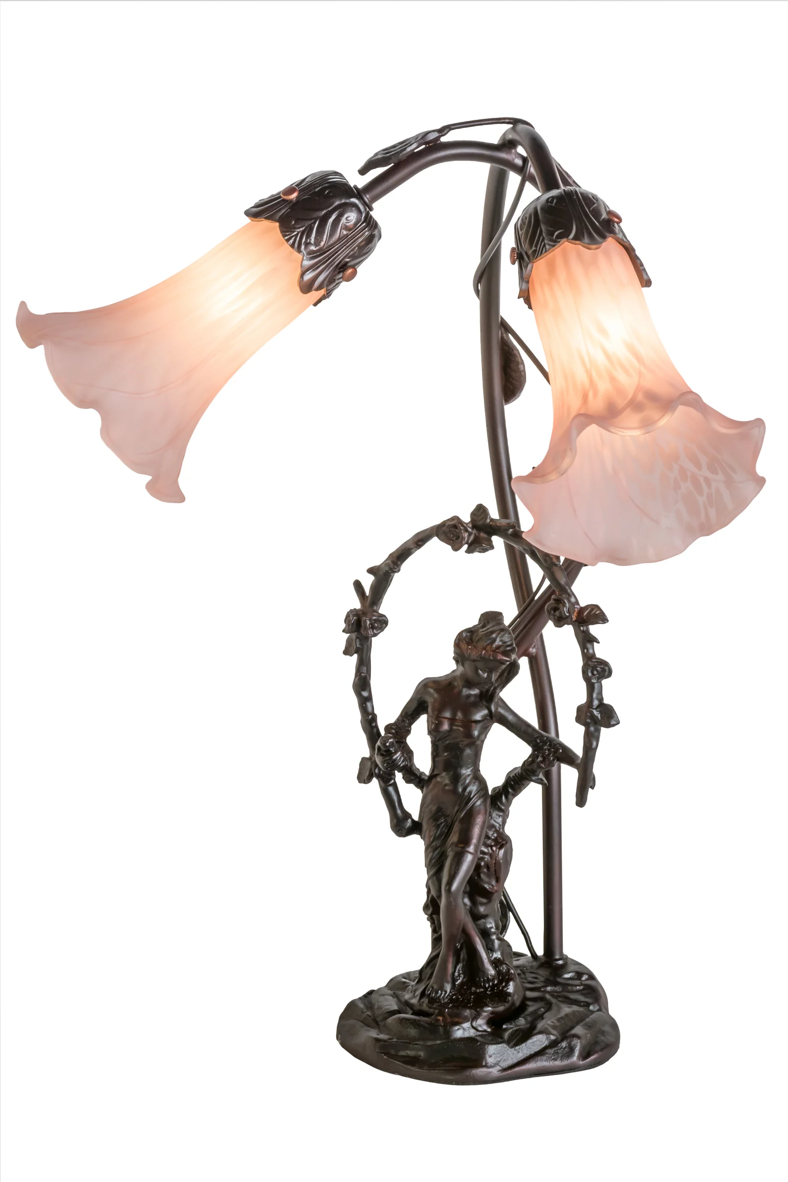 Pink Pond Lily Two Light Accent Lamp in Mahogany Bronze