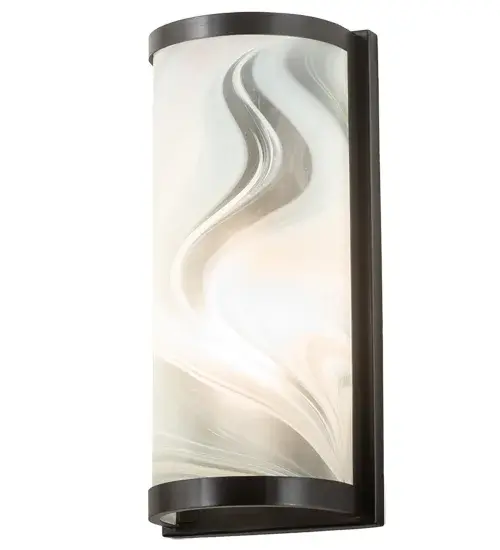 Cool and contemporary. With the brushstroke artistry of a fine painter; this wall sconce features Blanco Swirl glass. The shade is enhanced with hardware featured in a Timeless Bronze finish. Perfect for providing beautiful ambient light on walls in homes; modern restaurants; and those who appreciate a work of beauty. Traditional artistry; high- fire kilns; and original tools are used to create art glass in the old- world tradition. The Blanco Swirl Glass Wall Sconce is featured in our American-made; American-designed; handcrafted Art Glass Lighting Collection and manufactured in Yorkville; New York. UL and cUL listed for dry and damp locations. This item is made to order; with a limited stock of the glass remaining. When the glass is gone; we will collaborate with you to find an alternate glass from our hundreds of available colors. - alternate view