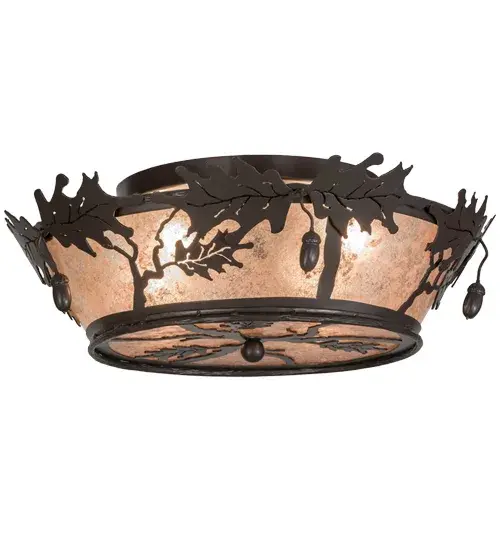 Rustic charm is revealed with this nature inspired lighting design as stunning Oak leaves and acorns adorn Silver Mica; which is complemented with hardware finished in Timeless Bronze. The most powerful of all trees; the mighty Oak represents courage and strength. This fixture is handcrafted in our facility at the foothills of the Adirondack Mountains in the US. - alternate view