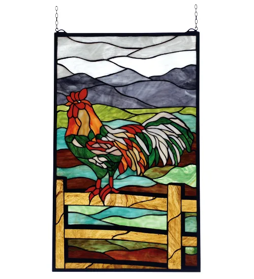 19"W X 31"H Rooster Stained Glass Window