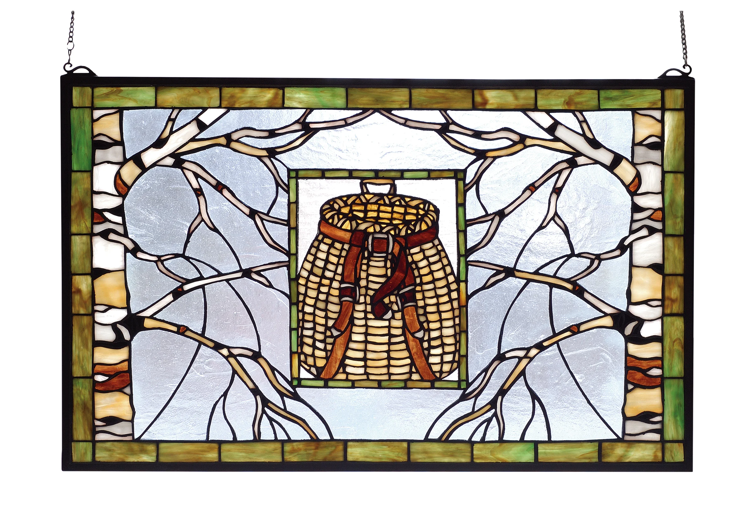 28"W X 18"H Pack Basket Stained Glass Window