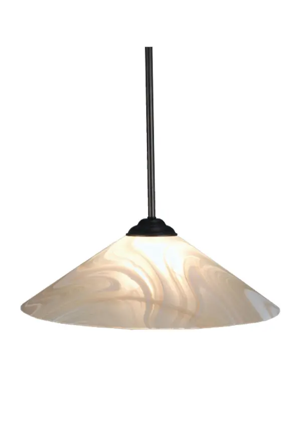 Sleek and upscale the metro pendant with cone shaped baroque art glass shade in a Peach and Vanilla toned Blush Swirl finish and Brushed Craftsman Brown finish, reflects the vibrant soul of the city. Collection: Blush Swirl Finish: Craftsman Brown Glass: Pbr Width: 18.00" Height: 41.50" Length: 18.00" Weight: 5.00 lb Number of Bulbs: 1 Maximum Wattage: 60.00 W Bulb Type: A19 Bulb Base: E26 Material: Brass Country of Origin: USA Safety Listing: Dry Safety Rating: Damp