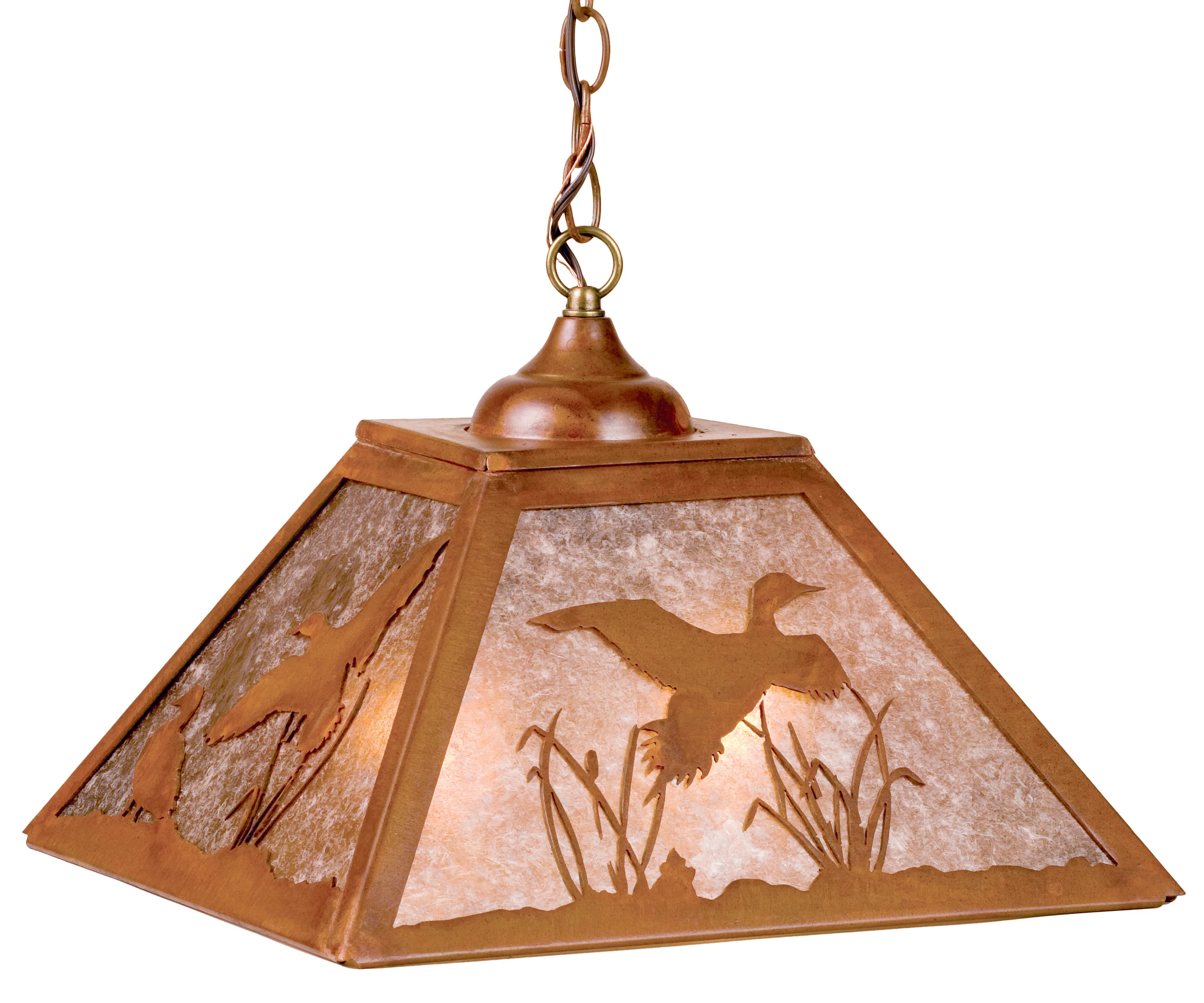 Ducks In Flight Two Light Pendant in Rust
