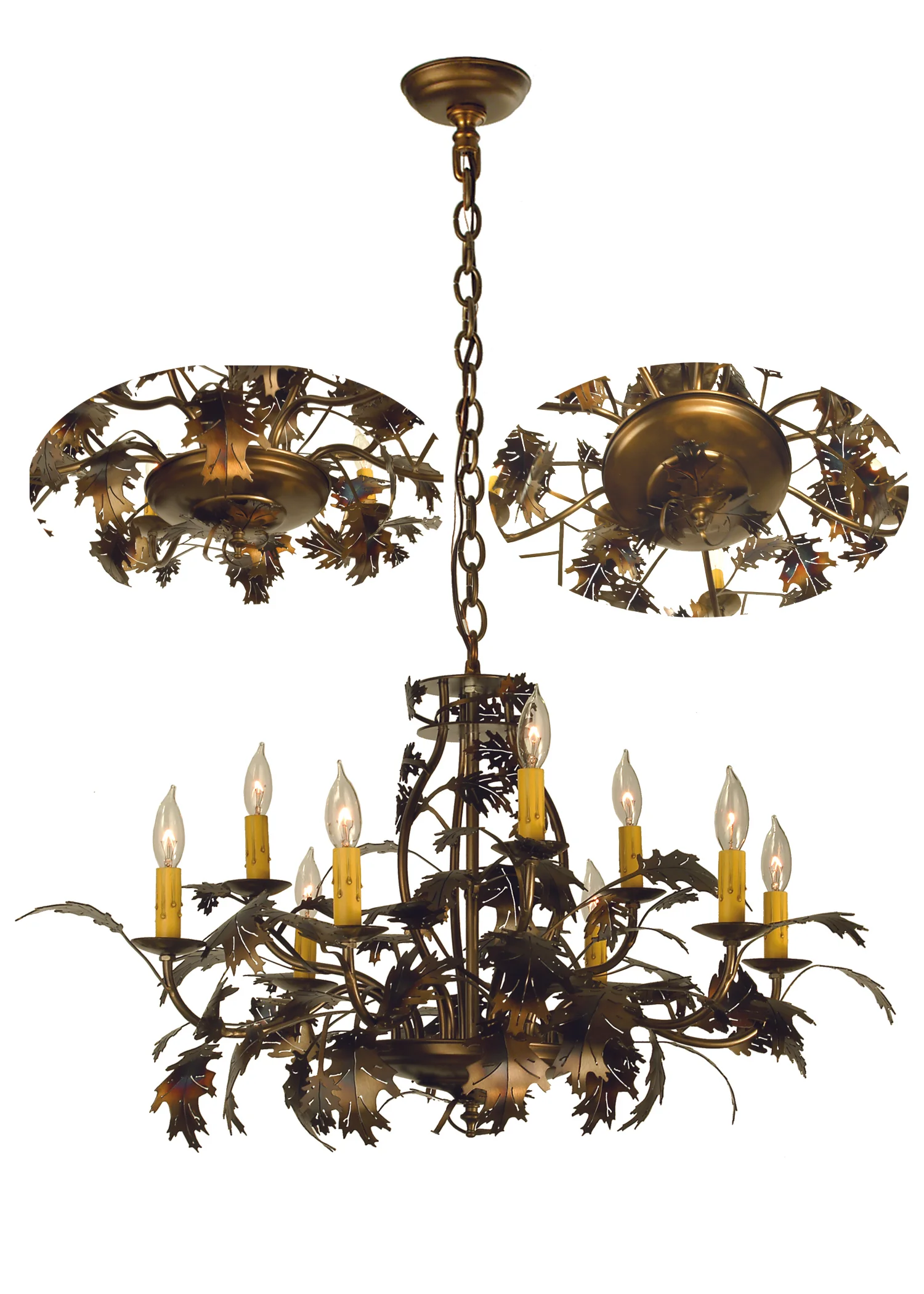 Oak Leaf Nine Light Chandelier in Antique Copper Burnished