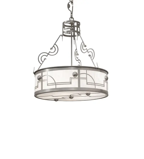 Add a sense of beauty and harmony to your interior decor. This rhythmic fixture with straight lines and curving shapes is reminiscent of the high art of the Art Deco era. The inverted pendant features a stunning Angelwing Idalight shade enhanced with a Nickel finish. The overall height ranges from 31 to 63 inches as the musical accented metal stem can be adjusted in our factory. The Revival Deco Inverted Pendant is a part of our American-made; American-designed Contemporary Lighting collection. Manufactured in Yorkville; New York. Customize shade colors; metal finishes; and sizes to fit your needs. UL and cUL listed for dry and damp locations.