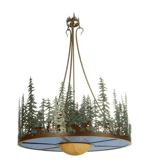 Pine Lake Four Light Inverted Pendant in Rust/Green Trees