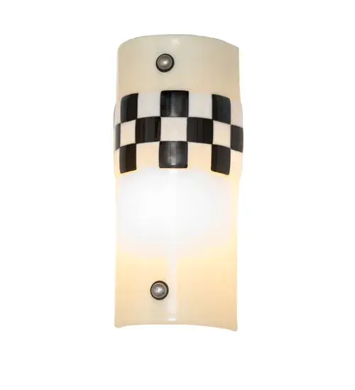 A big Yellow Taxi came and took away my dark; dreary night. This Metro Fusion ADA compliant wall sconce is made of hand cut Black and White glass squares that accent a slender Yellow glass shade. Fused together in a hot kiln; this fun sconce has Nickel finished powder coated hardware. Designed and created by Meyda artists and craftsmen; for a unique; urban contemporary fixture. - alternate view