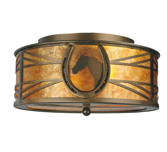 Horseshoe Two Light Flushmount in Antique Copper