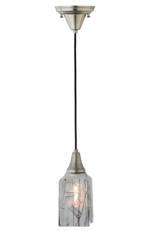 A sweet design with a mouth-watering fused glass lighting effect; the Licorice mini pendant has a cool look created from hot; high-fired glass and designed to fall into a draped art glass shape. Licorice Black and White streaks are highlighted on a Clear Glass Background. The art glass shade is complemented with Brass hardware featured in a Nickel finish. This mini pendant can be placed in a group across bars; counters; and islands in fine homes and hotels; from Shelter Island; New York; to Columbus; Ohio; to Palm Springs; California. The overall height ranges from 15 to 73 inches as the Black cord can be adjusted in the field. The Metro Fusion Licorice Mini Pendant is included in our American-made; American-designed; handcrafted Fused Glass Collection; which is manufactured in Yorkville; New York. UL and cUL listed for dry and damp locations. Each shade is a unique work of art with color variations based on natural ingredients inherent in the glass. The Quality Bent Glass division of Meyda Lighting is over 100 years in the making. Today; we are still creating timeless masterpieces using tools and methods from the days when we supplied Tiffany Studios. Fused glass colors and metal finishes are customizable; as each fixture is handcrafted to order.