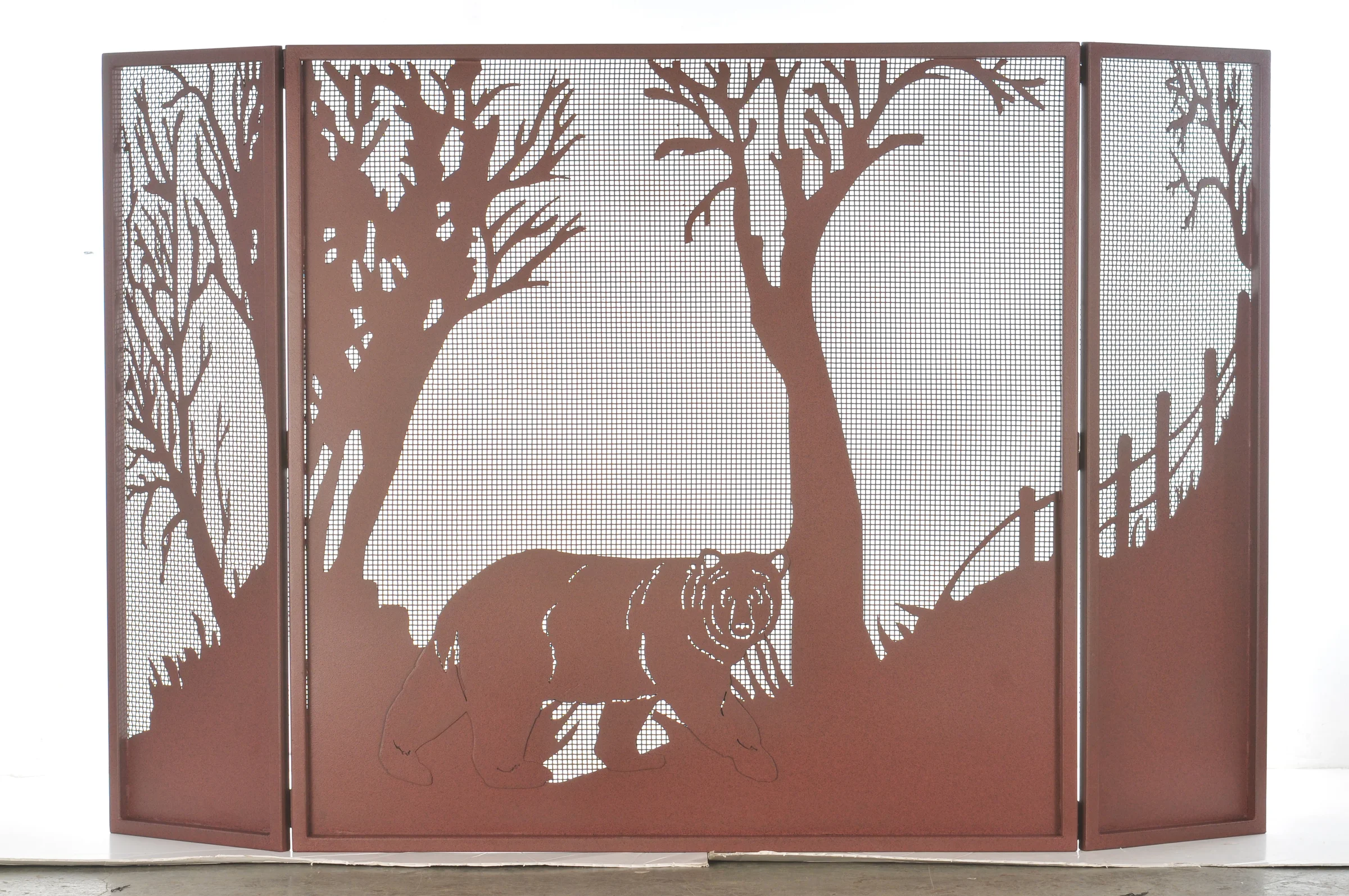 Bear At Dusk Fireplace Screen in Rust